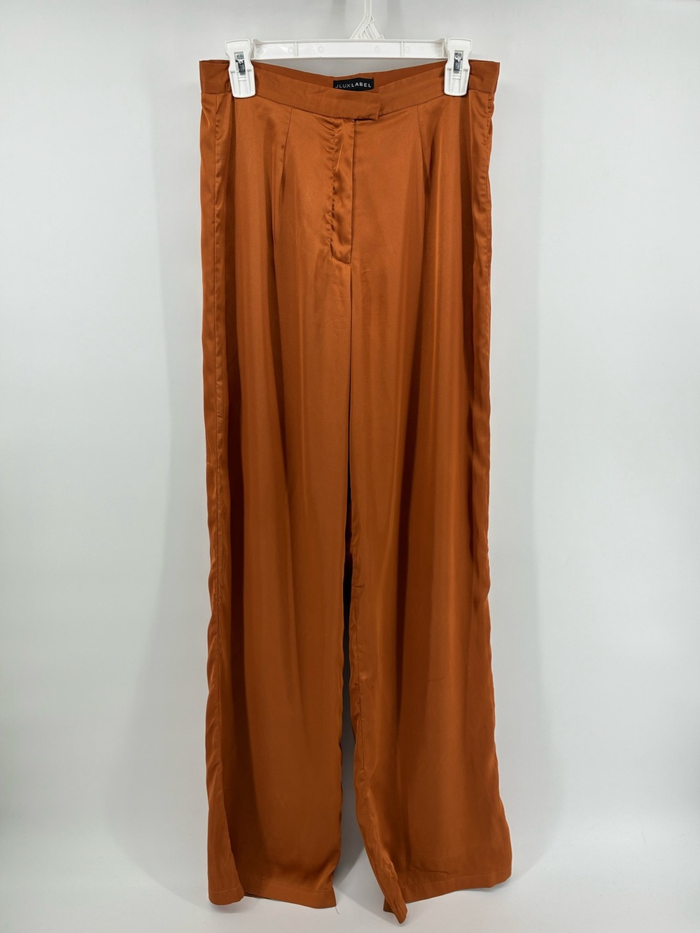 JLUXLABEL Rust Orange Satin Wide-Leg Pants
